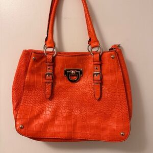 “Bueno” Faux Leather Ostrich- Orange Large Shoulder Bag/Tote-NWOT